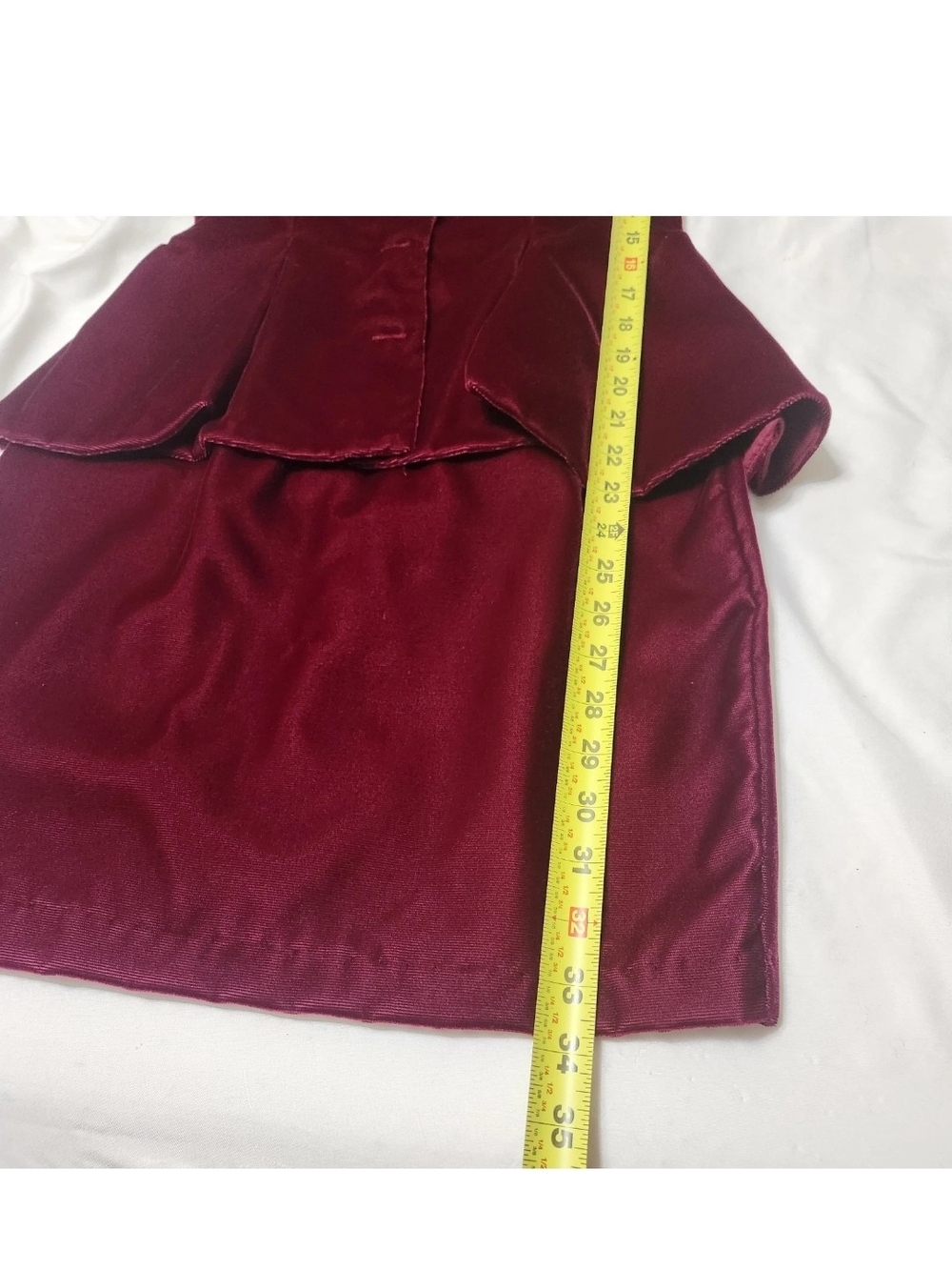 Vintage 80s 90s On On Fashions (OON) Burgundy Velvet & Satin Peplum Dress Size 5 - Picture 16 of 16
